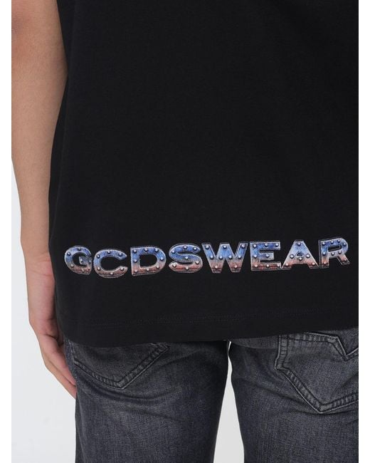 Gcds Black Cotton Graphic Print T-Shirt for men
