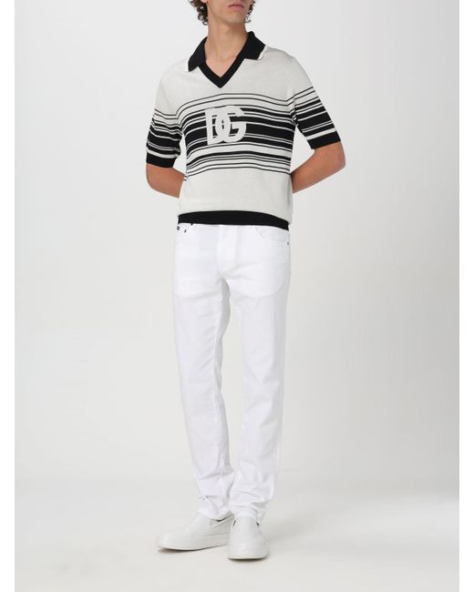 Polo in seta con monogram DG di Dolce & Gabbana in White da Uomo