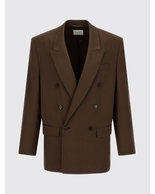 Saint Laurent Brown Double-Breasted Peak Lapel Silk Blazer for men