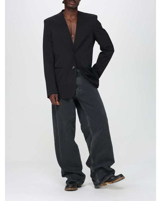 MM6 by Maison Margiela Blue Single-Breasted Virgin Wool Blazer for men