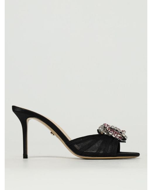 Mach & Mach Black Mesh Nylon Sandal With Jewel Buckle