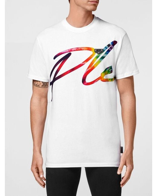Philipp Plein White Short-Sleeved Jersey T-Shirt With Contrast Logo Print for men