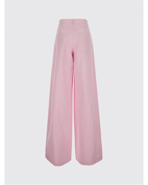 MSGM Pink Wide Leg Cotton Poplin Trousers With Mid-Rise Waist