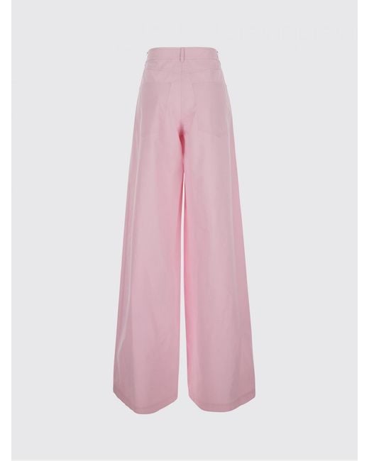 MSGM Pink Wide Leg Cotton Poplin Trousers With Mid-Rise Waist