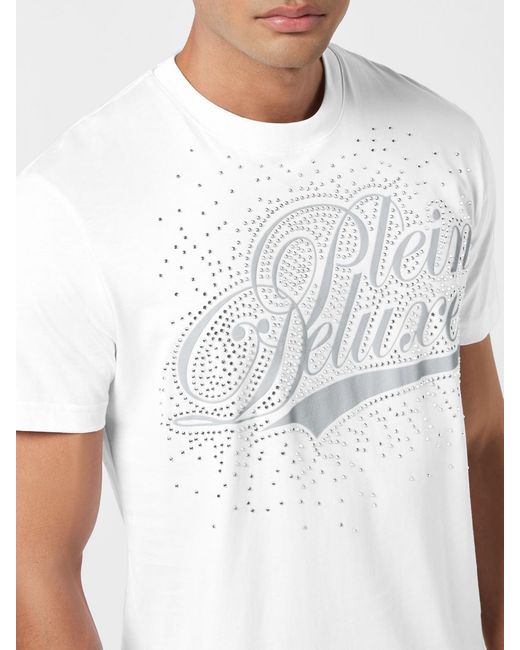 Philipp Plein White T-Shirt With Rhinestone Logo for men