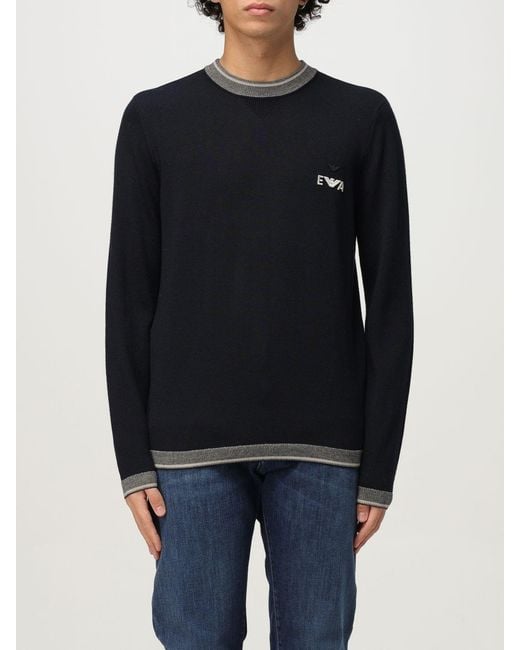 Emporio Armani Blue Wool Sweater With Logo for men