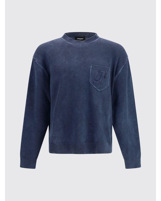 DSquared² Blue Cotton Blend Crew Neck Pullover for men