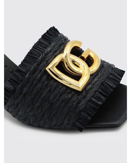Dolce & Gabbana Black Dolce &Amp Gabbana Raffia Mules With Dg Monogram
