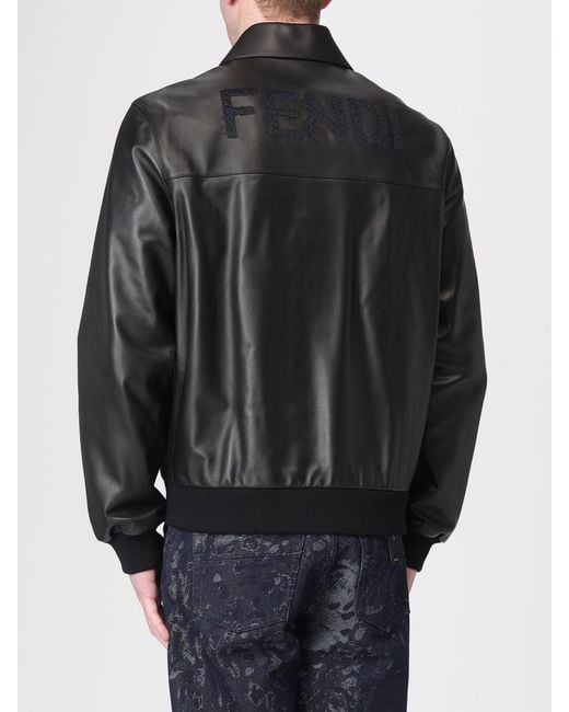 Fendi Gray Leather Blouson With Logo for men