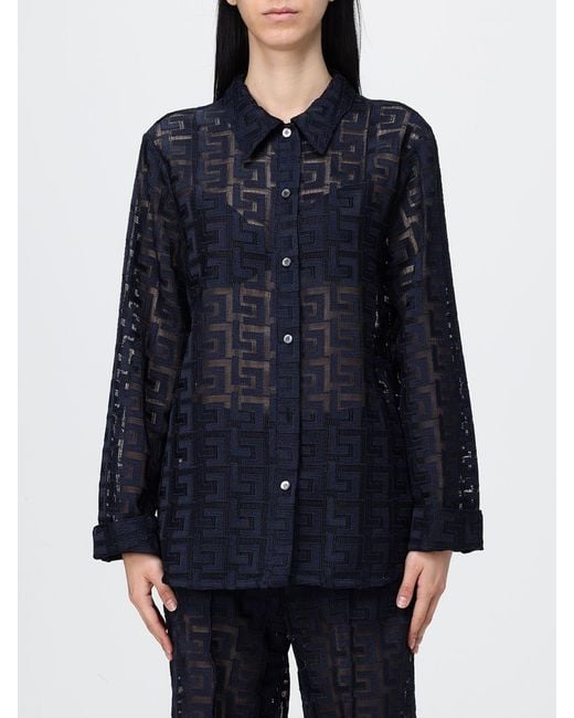 Liviana Conti Blue Monogram Cotton Blend Shirt