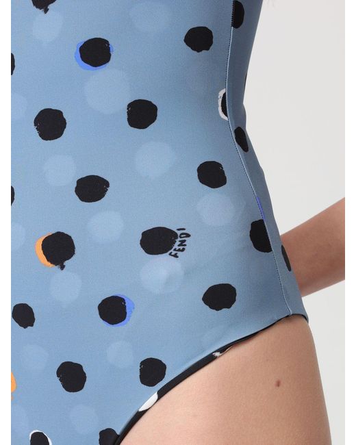 Fendi Blue Polka Dot Polyamide One-Piece Swimsuit