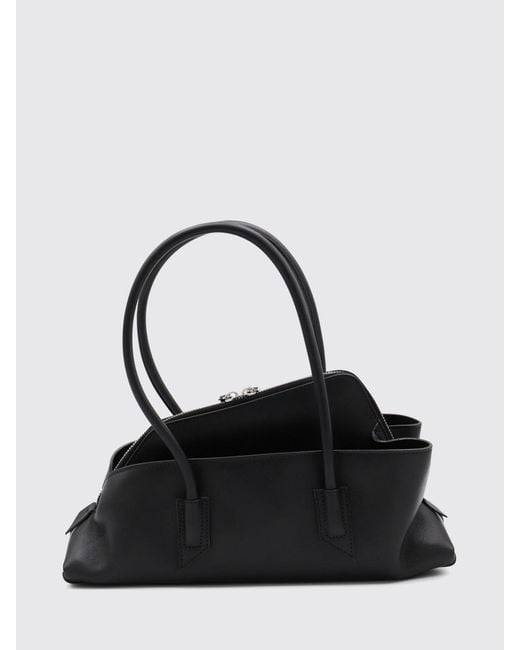 The Attico Black La Passeggiata Small Leather Shoulder Bag With Double Handle