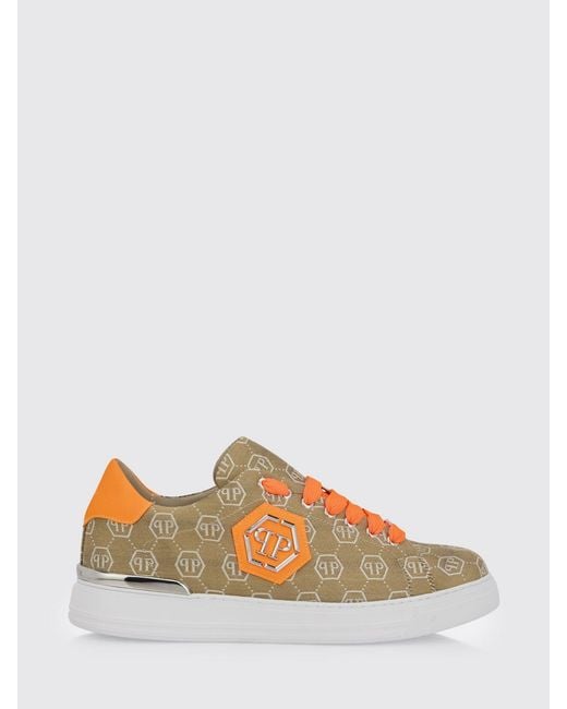 Philipp Plein Brown Fabric Sneakers With Hexagon Jacquard for men