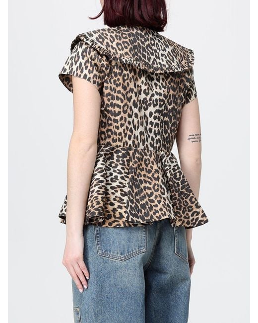 Ganni Brown Organic Cotton Shirt With Animal Print