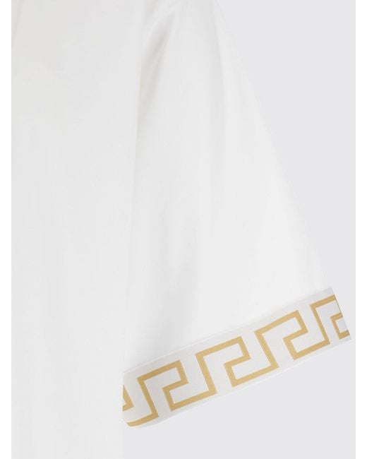 Versace White Nylon-Blend T-Shirt With Greca Pattern And Crew Neck for men
