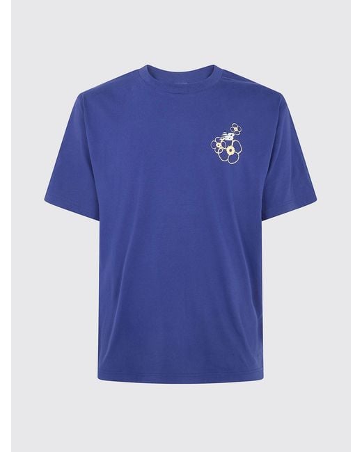 New Balance Blue Cotton Blend T-Shirt With Graphic Print And Contrast Logo for men