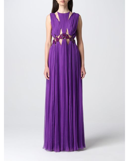 Alberta Ferretti Organic Chiffon Long Dress in Violet (Purple) | Lyst