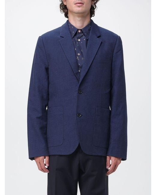 Paul Smith Blue Single-Breasted Linen And Cotton Blend Blazer With Patch Pockets for men