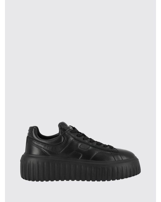 Hogan Black H-Stripes Smooth Calfskin Platform Trainers With Embossed Logo