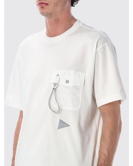 And Wander White Cotton Blend T-Shirt With Pocket for men