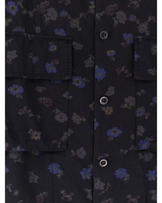 Sacai Black Floral Print Cotton Blend Shirt for men