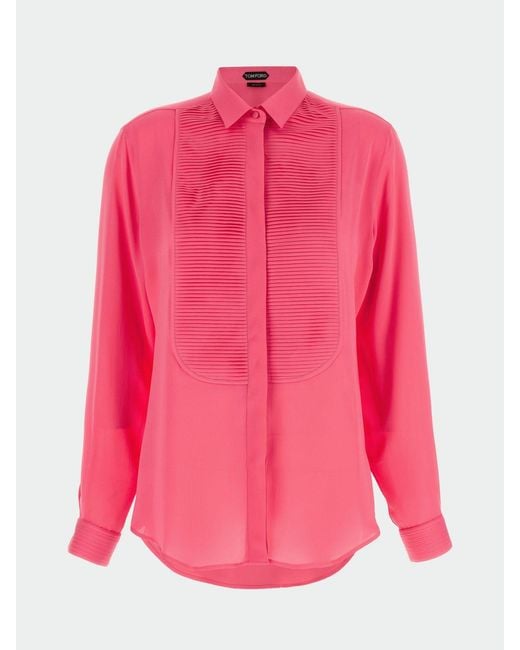 Tom Ford Red Silk Dress Shirt With Pleated Bib