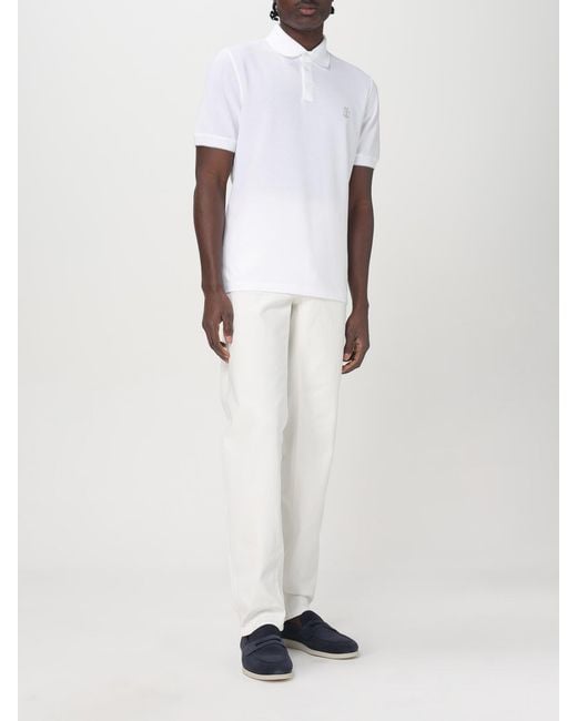 Brunello Cucinelli White Cotton Polo Shirt for men