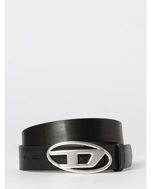 DIESEL Gray B-1Dr Oval D Leather Belt for men