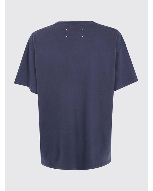 Maison Margiela Blue Cotton T-Shirt With Numeric Logo And Dropped Shoulders for men