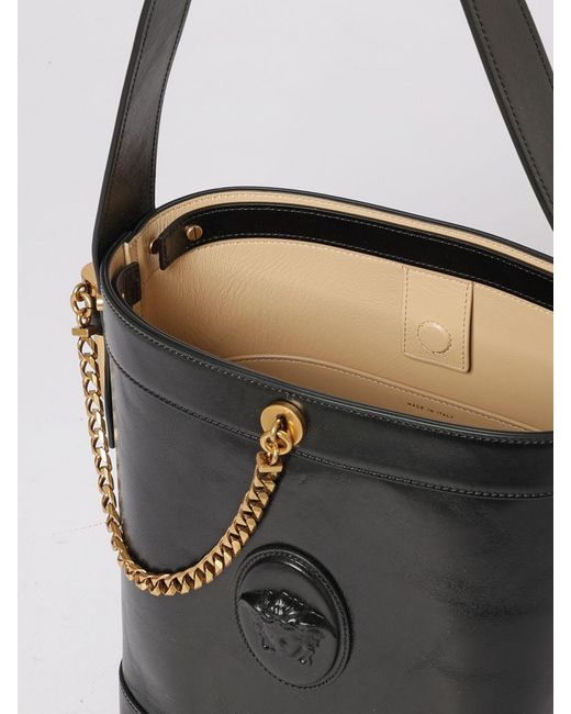 Versace Black Leather Pivot Bucket Bag