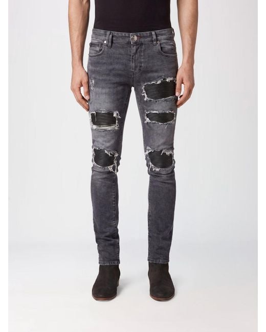 Philipp Plein Blue Skinny-Fit Distressed Effect Cotton Denim Jeans for men