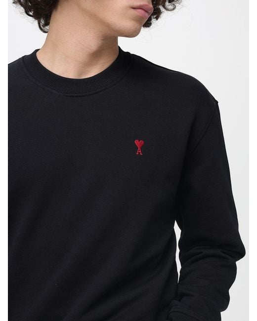 AMI Black Crew-Neck Sweatshirt With Mini Logo for men