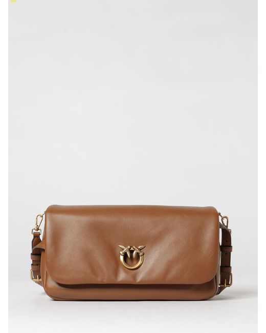Pinko Brown Love Bag Click Soft Horizontal Nappa Leather Bag