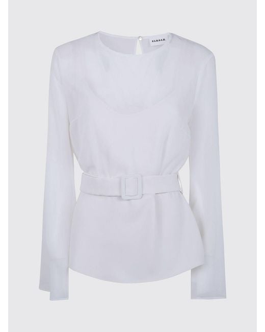 P.A.R.O.S.H. White P.A.R.O.S.H. Long-Sleeved Silk Blouse With Adjustable Waist Belt