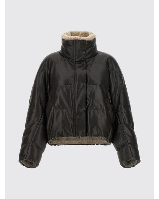 Brunello Cucinelli Black Relaxed Fit Lambskin Puffer Jacket With Shearling Interior