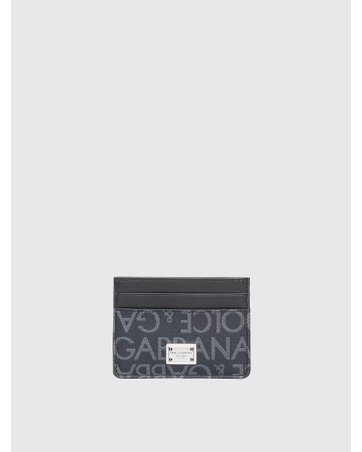 Portacarte in tessuto con logo jacquard e placca logata di Dolce & Gabbana in White da Uomo