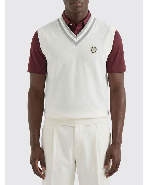 Brunello Cucinelli White Cotton Knit Vest With Crest for men