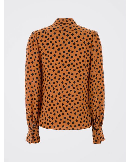 Valentino Brown Pure Silk Polka Dot Print Shirt With Classic Pointed Collar