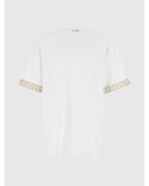 Versace White Nylon-Blend T-Shirt With Greca Pattern And Crew Neck for men