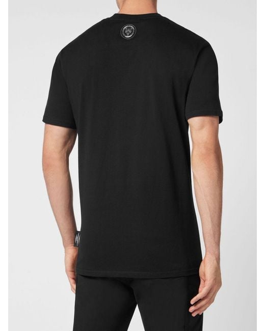 Philipp Plein Black Slim Fit Cotton T-Shirt With Graphic Print And Tone-On-Tone Logo for men