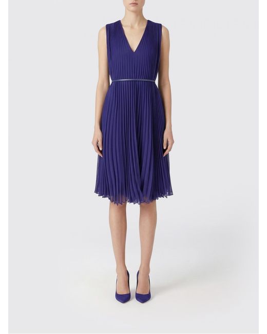 Max Mara Blue Pleated Dress With Belt