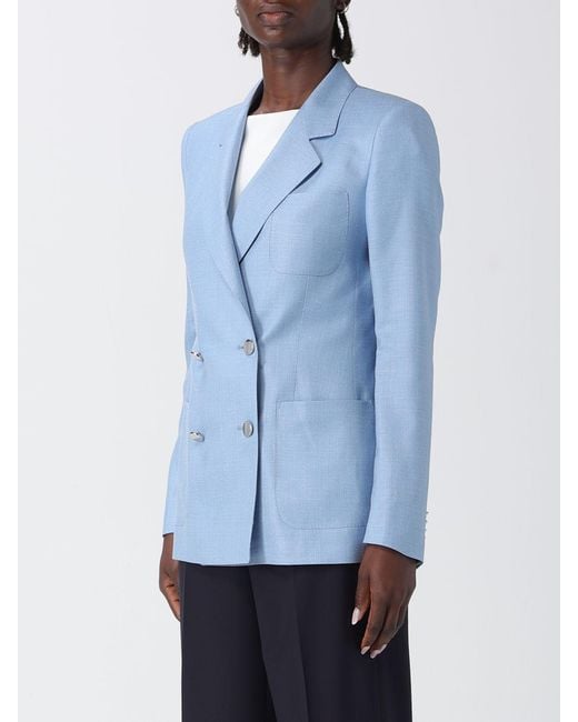 Tagliatore Blue Double-Breasted Wool Silk And Linen Blazer