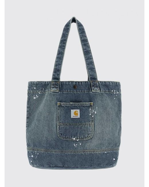 Carhartt Blue Cotton Denim Tote Bag With Applied Logo And Double Handles for men