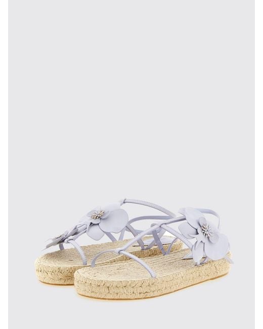 Zimmermann White Orchid Leather Wedge Sandal With Floral Applications