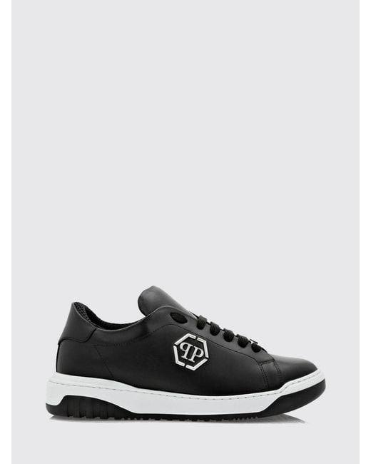 Philipp Plein White Low-Top Smooth Leather Sneakers With Hexagon Logo And Monogram for men