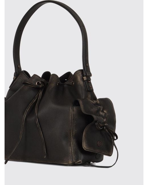 Acne Black Aged Leather Bucket Bag