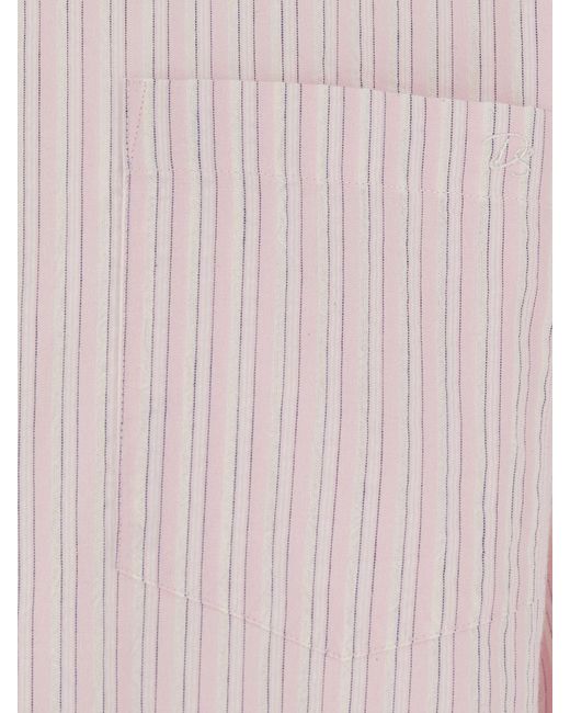 DUNST Purple Striped Cotton-Blend Shirt With Button-Down Collar And Pocket