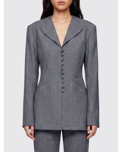 Ganni Gray Single-Breasted Wool Blend Blazer