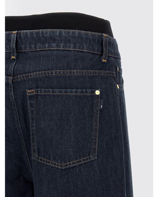 7 For All Mankind Blue Wide-Leg Cotton Denim Jeans