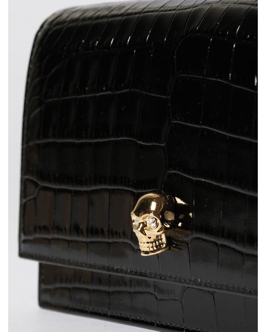 McQueen Black Crocodile Print Leather Bag